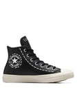 Converse Chuck Taylor All Star Bold Stitch Leather High Top Trainers - Black, Black, Size 4, Women