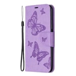 for Samsung Galaxy A52s 5G/A52 5G/A52 4G Case, Flip PU Leather Wallet Phone Cover Butterfly Embossed Shockproof Silicone Gel Bumper Protective Case Cover with Magnetic Stand Card Holder, Purple