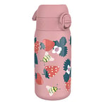 Ion8 Insulated Steel Water Bottle, 320 ml/11 oz, Leak Proof, Easy to Open, Secure Lock, Dishwasher Safe, Carry Handle, Flip Cover, Metal Water Bottle, Raised Print, Stainless Steel, Berries & Bees