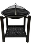 Garden Outdoor Coal and Wood Burning BBQ Durable Black Steel Free Standing Stand with Bowl Fire Pit with Lid and Shelf