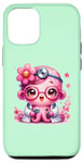 Coque pour iPhone 14 Pro Fond vert avec mignon pieuvre Docteur en rose