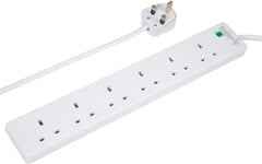 6 WAY 5M Extension Lead OR 6 Gang Extension Lead with Surge Protection White, 5m