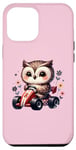 iPhone 15 Pro Max Adorable Owl Riding Go-Kart Cute On Pink Case