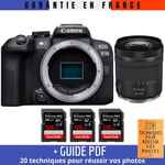 Canon EOS R10 + RF 24-105mm F4-7.1 IS STM + 3 SanDisk 128GB Extreme PRO UHS-II SDXC 300 MB/s + Guide PDF '20 TECHNIQUES POUR RÉUSSIR VOS PHOTOS