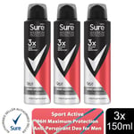 Sure Men Anti-Perspirant 96 Hours Maximum Protection Deodorant 150ml, 3 Pack