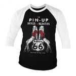 Hybris Route 66 Pin-Ups Baseball 3/4 Sleeve Tee (White-Black,XL)