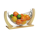 Rubberwood Chrome Vegetable Fruit Storage Kitchen Food Container Hammock Basket