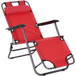 Chaise longue inclinable transat bain de soleil 2 en 1 pliant têtière amovible charge max. 136 Kg toile oxford facile d'entretien rouge - Rouge