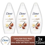 Dove Caring Bath Body Wash Moisturising Cream Shea Butter With Vanilla, 3x720ml