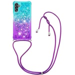 SKALO Samsung A54 5G Juoksuhiekka Glitter Mobile kaulapanta - Turkoosi-Violetti
