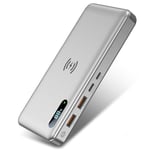 AP.DISHU 50000mAh Portable Charger, Wireless Portable Charger 22.5W Fast Charging LED Display Power Bank, Four-Outputs Compatible with IOS & Android, Support Laptops and Tablets,Silver
