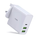 TOPK USB C Charger,65W PD Wall Charger Plug with Multiple USB-A Ports, Portable Type C Super Fast Charging Adapter Compatible for Macbook Pro/Chromebook/iPad/Laptop/Tablet/Smartphone