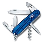 Victorinox Spartan Swiss Army Knife, Camping Pocket Knives, Medium, Multi Tool, 12 Functions, Blade, Bottle Opener, Blue Transparent