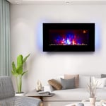 HEATSURE Wall Mounted Electric Fire | Flat Glass Screen Fireplace With 7 Colour LED Backlight | Fake Flame Fire Electronic Fireplace With Remote | 2kw EF851KB