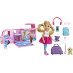Barbie DreamCamper Playset - Transforming Van with Fold-Out Campsite & Pool 35+ Accessories - 5 Living Spaces 2' Length - Gift for Kids 3+ & FWV20 Chelsea Doll and Travel Set with Puppy, Multicolored
