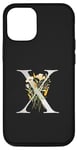 Coque pour iPhone 15 Pro Lettre X florale en titane noir personnalisable
