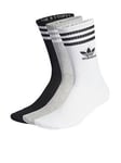 adidas Originals Unisex 3 Pack 3 Stripes Crew Socks - White/Grey/Black, Multi, Size S, Men