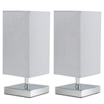 Pair of - Modern Square Polished Chrome Touch Table Lamps with a Grey Shade - Complete with 5w LED Dimmable Bulbs [3000K Warm White]