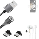 Magnetic charging cable + earphones for Lenovo Legion Y70 + USB type C a. Micro-