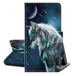 QC-EMART Case for Samsung Galaxy A12 Flip Wallet, Phone Holster Wolf Pattern Shockproof PU Leather Protective Cover with Card Holders Magnetic Catch Stand View 360 Bumper for Samsung Galaxy A12