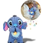 Andningshjälp Stitch Plyschdjur, Cartoon Stitch Plyschdjur Fyllda Djur Leksak, med Musik Ljus för Vuxna Barn Presenter Blue