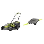 Ryobi RY18LM37A-140 18V ONE+ Cordless 37cm Lawnmower Starter Kit (1 x 4.0Ah) Amazon Exclusive & Ryobi Double Serrated Blades Head for RAC155 Edger Black