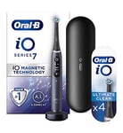 Oral-B iO7 Electric Toothbrush - Black + iO Ultimate Clean Black Replacement Electric Toothbrush Heads 4 Pack Bundle