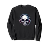 Skull With Headphones Headset Video Gamer Graphic Sweatshirt
