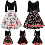 Autumn Casual Rockabilly Printed Vintage Dress Women Red&white S