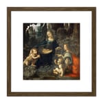 Leonardo Da Vinci Virgin Of The Rocks Painting 8X8 Inch Square Wooden Framed Wall Art Print Picture with Mount