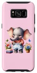 Coque pour Galaxy S8 Bébé éléphant rose en tenue, fleurs et papillons