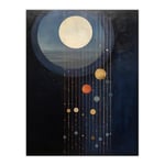 Lost In Space Dreams Planet Strings Blue Orange Surreal Oil Painting Extra Large XL Wall Art Poster Print