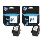 2x Original HP 304 Black Ink Cartridges For DeskJet 2622 Printer - Boxed