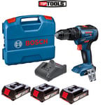 Bosch GSB 18V-55 18V Brushless Combi Drill + 3 x 2Ah Batteries, Charger & Case