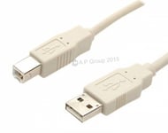 LONG 5 Metre 5m USB A to B Printer Cable Lead Beige ideal for Epson HP Cannon