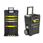 STANLEY Rolling Workshop Toolbox, Detachable Toolbox with Drawers, Flip Bin, Back Pocket, 7" Heavy Duty Wheels, 1-79-206 & Mobile Work Centre Toolbox, 2 Tier Stackable Units, 1-93-968