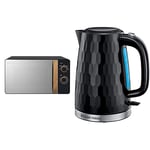 Russell Hobbs RHMM713B-N 17L 700w Scandi Compact Black Manual Microwave & 26051 Cordless Electric Kettle - Contemporary Honeycomb Design with Fast Boil and Boil Dry Protection, 1.7 Litre, Black