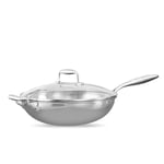 Stainless Steel Stir-Fry Pan Saute Pan with Helper Handle and Lid Multipurpose Stainless Steel Wok (Silver- Glass Lid, 32CM)…