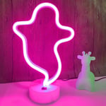 Bipily Halloween Ghost Neon Signs Festival Decorative Lights with Base, Neon Lights USB/Battery Powered Night Light for Room Table Decor Party Halloween-Pink Ghost