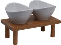 Abrus 3Pc Snack Serving Dish Porcelain on a Wooden Stand | Durable, Chip Resistant and Scratch-Resistant with Normal Use - Perfect for Serving Starters, Canapes and Appetisers