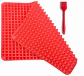 Silicone Pyramid Baking Mat Cooking Pan Value Pack with Red Brush, Diamond Chef Mats Extra Large Non-Stick Healthy Food Fat Reducing Sheet for Oven Grilling BBQ Indoor (1 Pack Red Large + Red Brush)