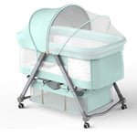 Travel Cot with Mattress, 2 in 1 Baby Bedside Sleeper, Rocking Bassinet Pack Play-Yard for Infants & Toddlers, Comfortable Mattress and Mosquito Net and Carry Bag, Certified Baby Safe