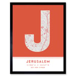Jerusalem Israel City Map Modern Typography Stylish Letter Framed Word Wall Art Print Poster for Home Décor