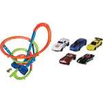 Hot Wheels® Track Set and 1:64 Scale Toy Car, 29' Tall Track with Motorized Booster for Fast Racing, Action Spiral Speed Crash PlayseT, HJT51 & 5-Car Pack of 1:64 Scale Vehicles, 1806