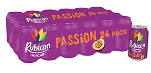 Rubicon 24 Pack Sparkling Passion Flavoured Fizzy Drink with Real Fruit Juice, Handpicked Fruits for a Temptingly Intense Taste "Made of Different Stuff" - 24 x 330ml Cans