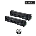 Cartouche compatible - Pack de 2 Toner Noir Compatible HP 201X pour imprimante HP CF400X