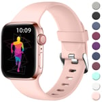 Wepro Strap Compatible with Apple Watch 40mm 38mm 41mm for Women/Men, Soft Silicone Adjustable Replacement Wristband Strap for Apple Watch SE/iWatch Series 7 6 5 4 3 2 1, 38mm/40mm/41mm-S/M-PinkSand