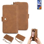 2in1 protection case for Motorola Moto E32s wallet brown cover pouch