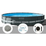 Kit piscine tubulaire Intex Ultra xtr Frame ronde 6,10 x 1,22 m + 20 kg de zéolite + Kit d'entretien + Pompe à chaleur