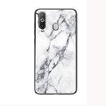 Huawei P30 Lite Case,Marble Clear Tempered Glass Case Soft Silicone Phone Cover Case Compatible for Huawei P30 Lite-White